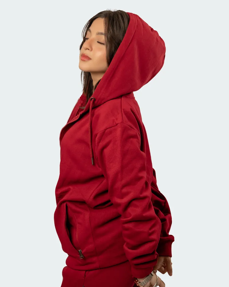 Elite Wine Red Full Sleeve Zipper Hoodie
