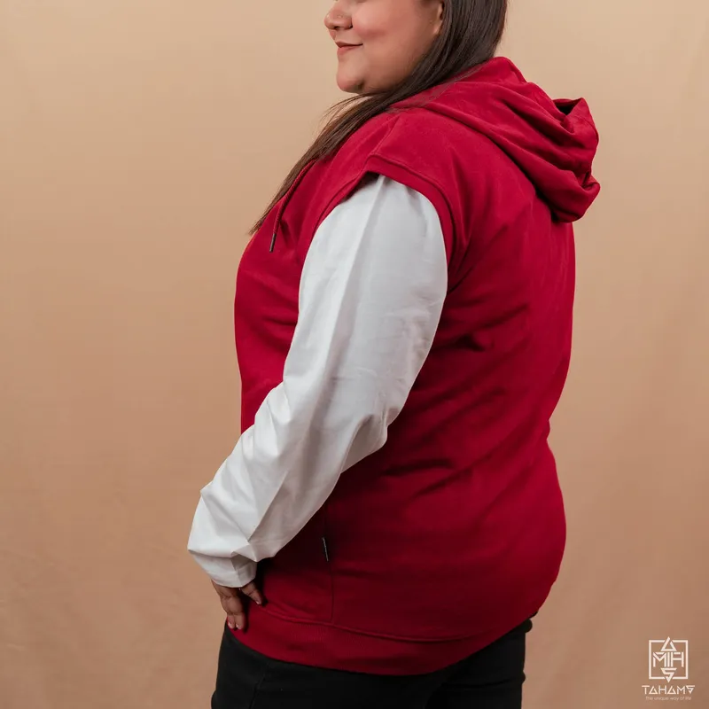 Elite Wine Red Sleeveless Zipper Hoodie