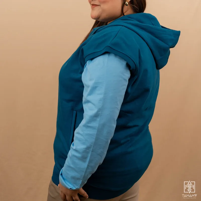 Elite Aquamarine Sleeveless Zipper Hoodie