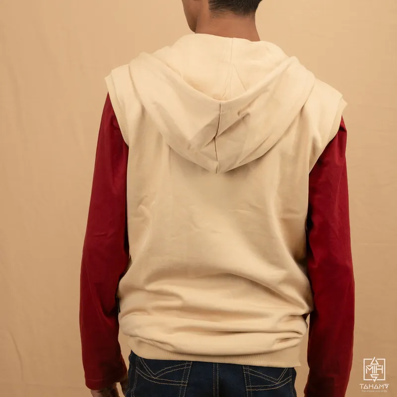 Elite Sandy Beige Sleeveless Zipper Hoodie