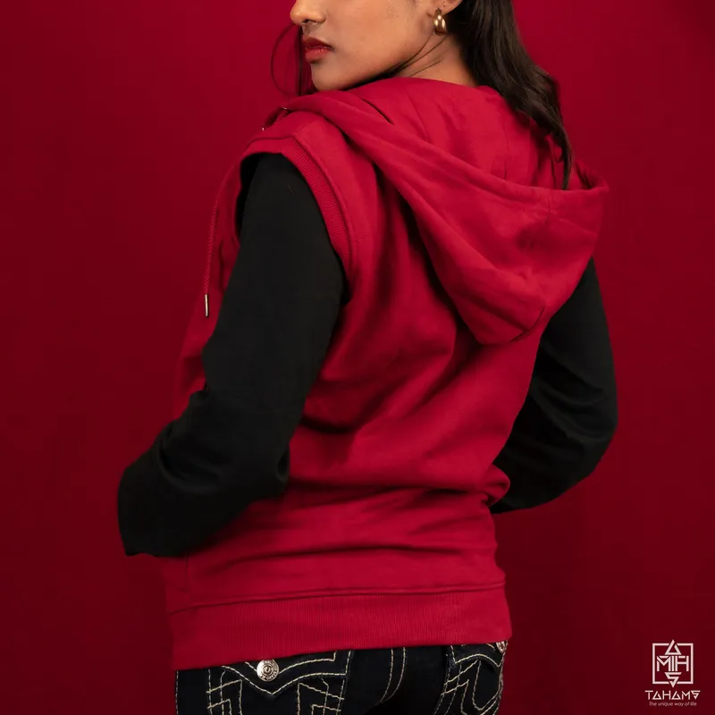 Elite Wine Red Sleeveless Zipper Hoodie