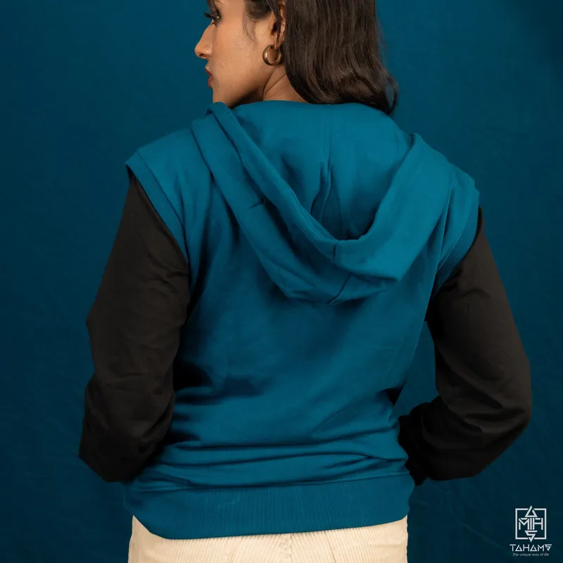 Elite Aquamarine Sleeveless Zipper Hoodie