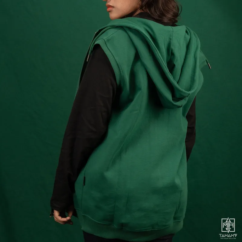 Elite Emerald Green Sleeveless Zipper Hoodie