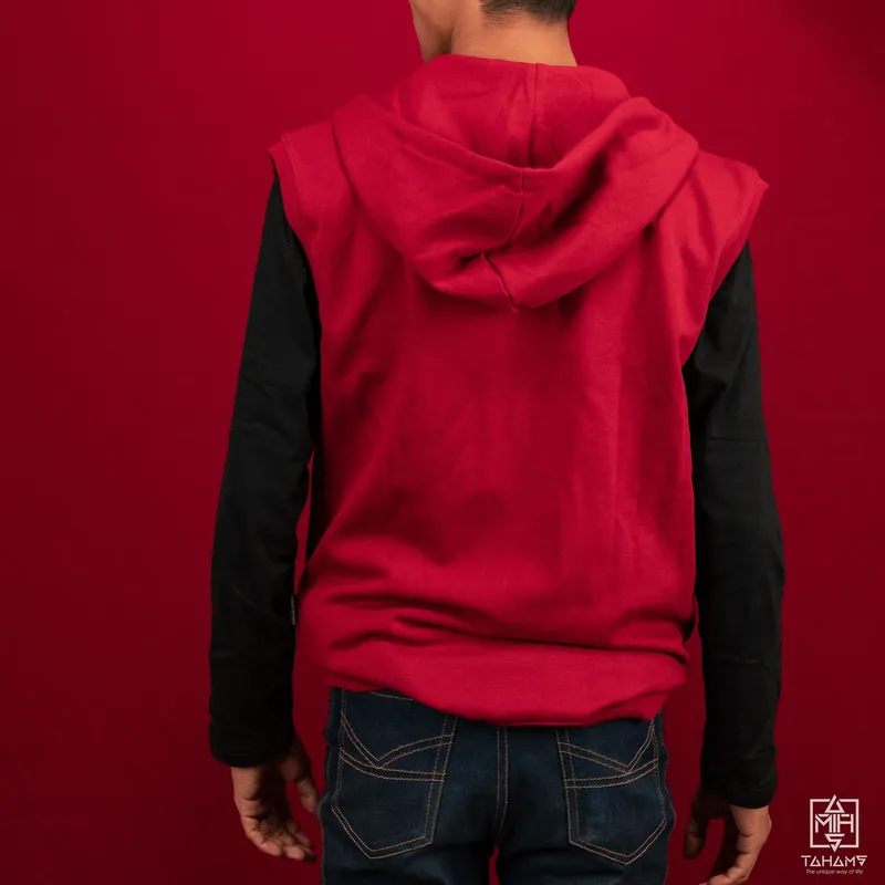 Elite Wine Red Sleeveless Zipper Hoodie