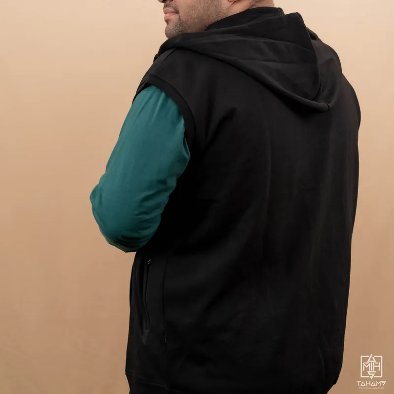 Elite Raven Black Sleeveless Zipper Hoodie