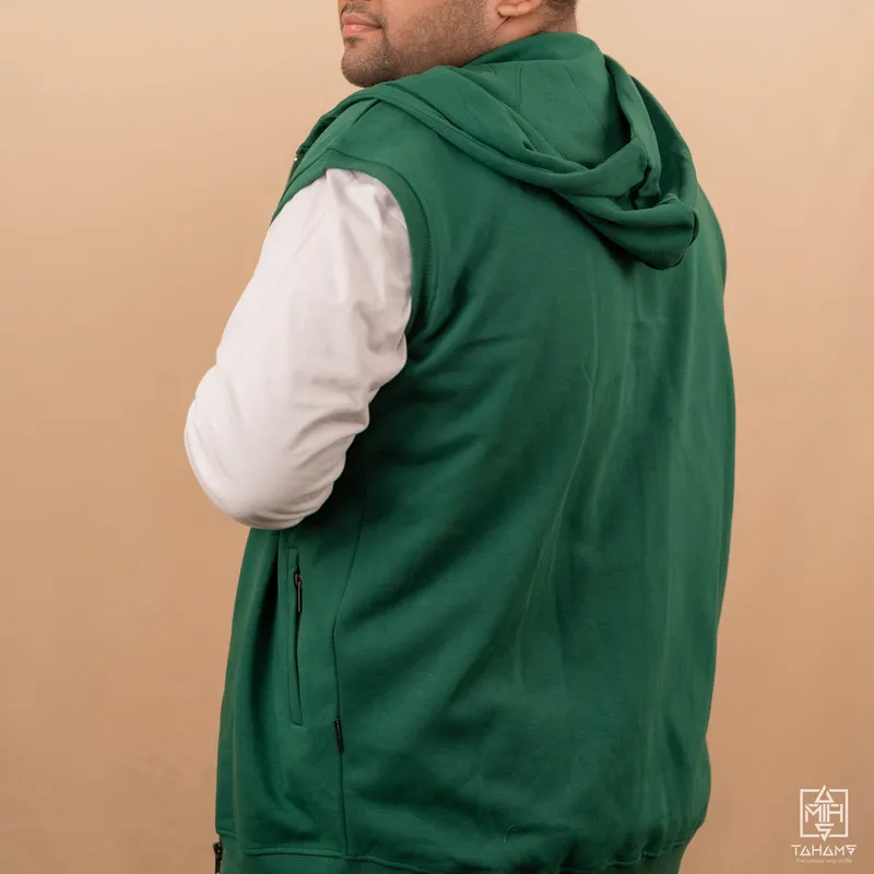 Elite Emerald Green Sleeveless Zipper Hoodie