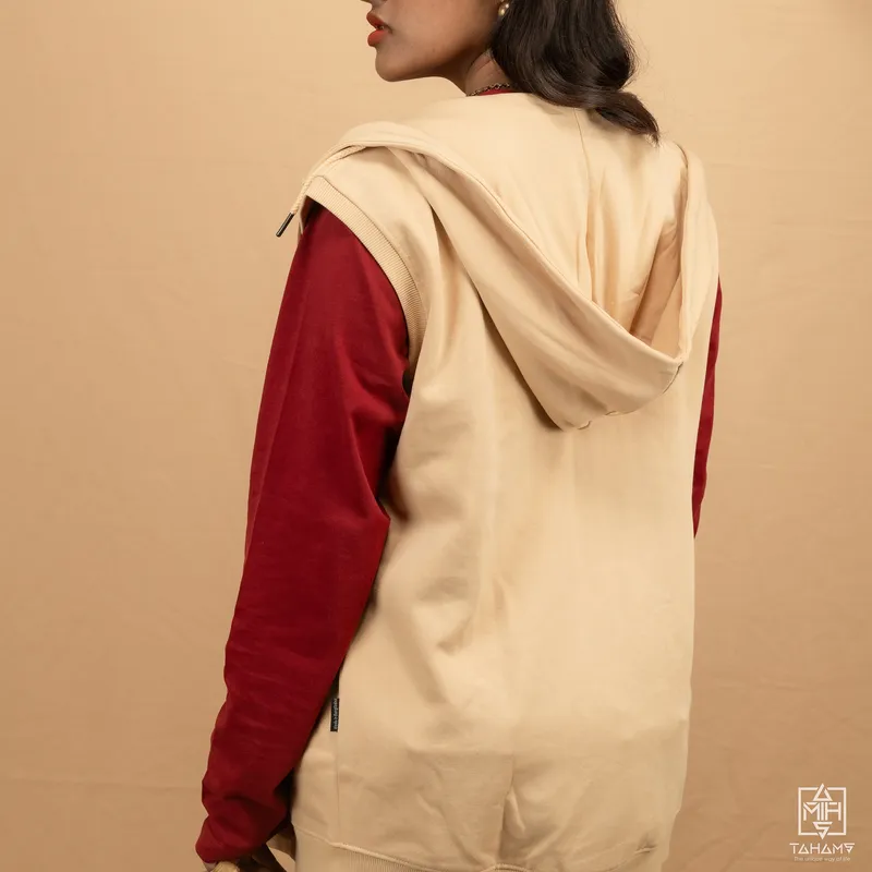 Elite Sandy Beige Sleeveless Zipper Hoodie