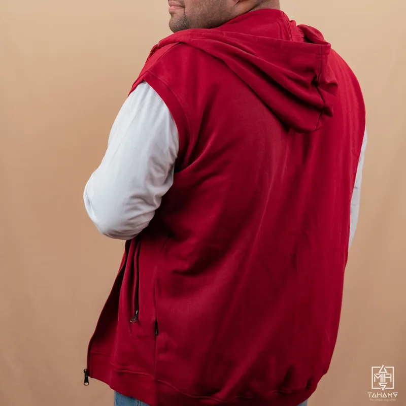 Elite Wine Red Sleeveless Zipper Hoodie