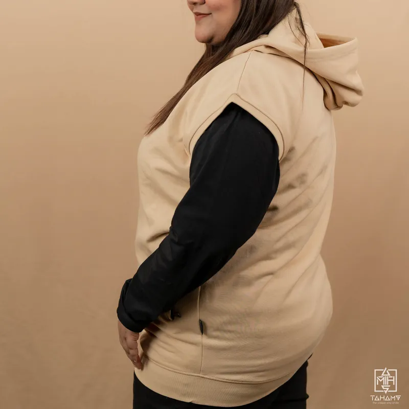 Elite Sandy Beige Sleeveless Zipper Hoodie