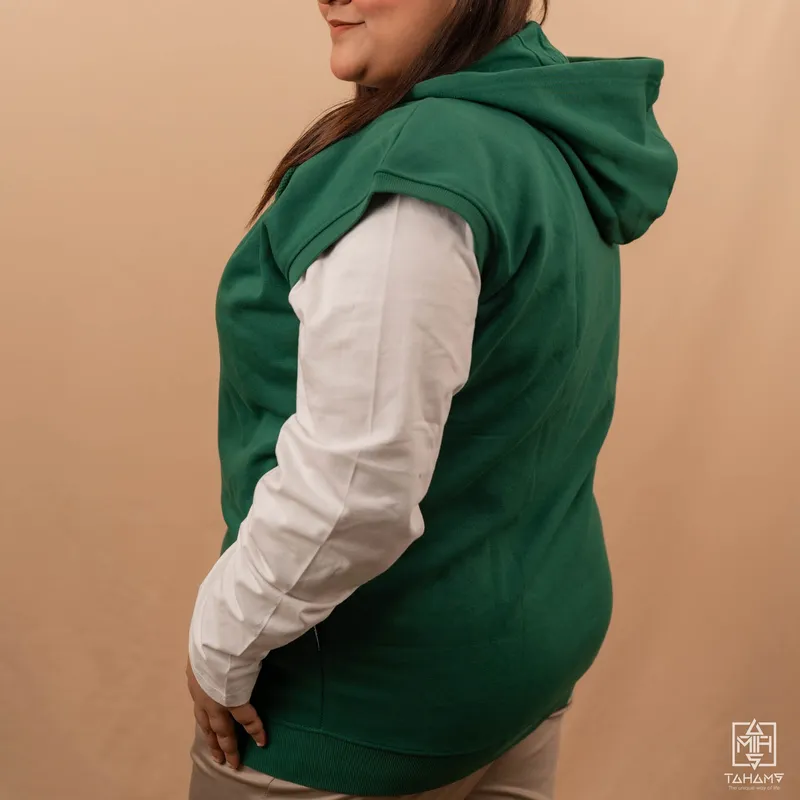 Elite Emerald Green Sleeveless Zipper Hoodie