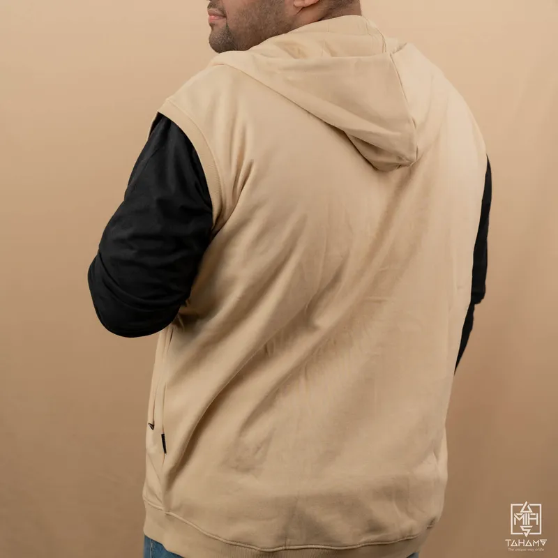 Elite Sandy Beige Sleeveless Zipper Hoodie
