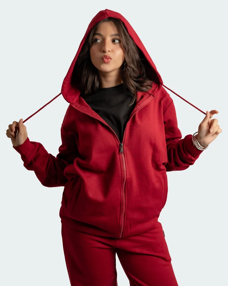 Elite Wine Red Full Sleeve Zipper Hoodie