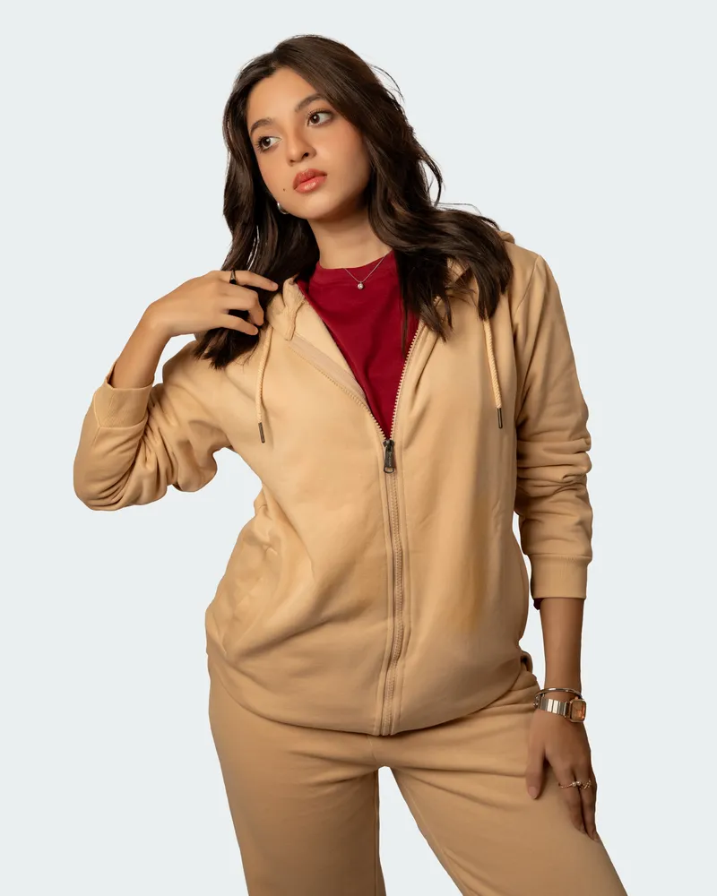 Elite Sandy Beige Full Sleeve Zipper Hoodie