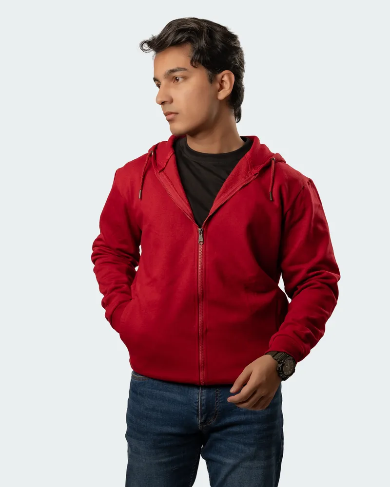 Elite Wine Red Full Sleeve Zipper Hoodie