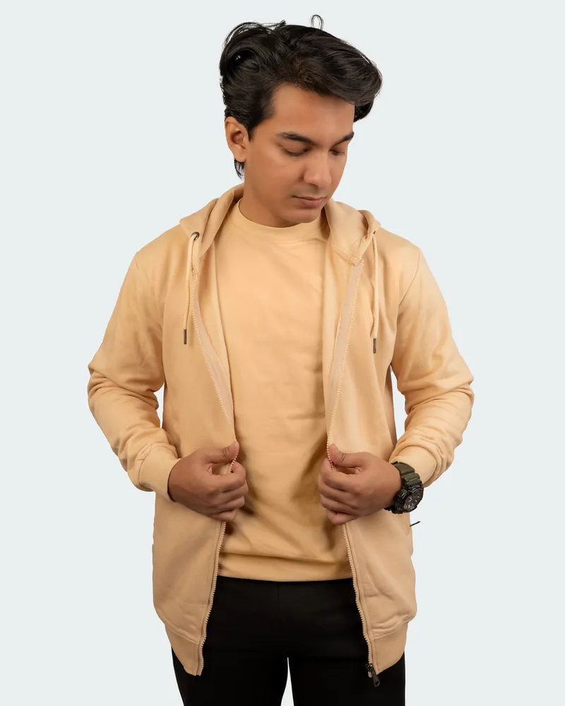 Elite Sandy Beige Full Sleeve Zipper Hoodie