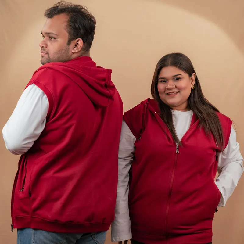 2X Elite Wine Red Sleeveless Zipper Hoodie