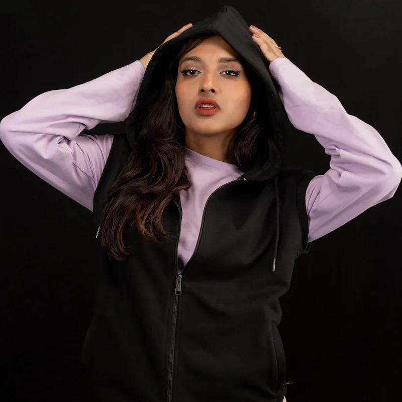 Elite Raven Black Sleeveless Zipper Hoodie