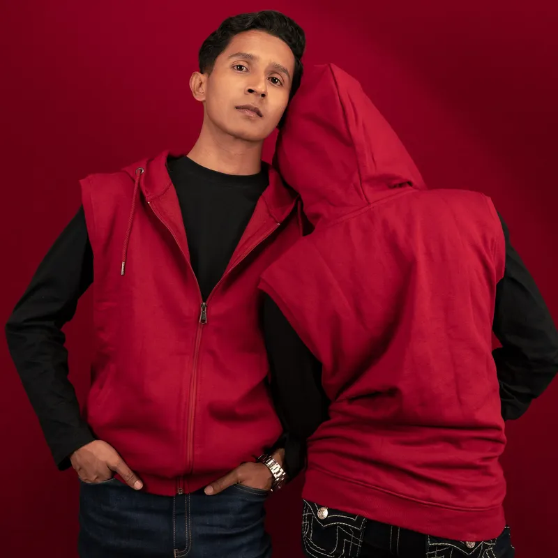 2X Elite Wine Red Sleeveless Zipper Hoodie