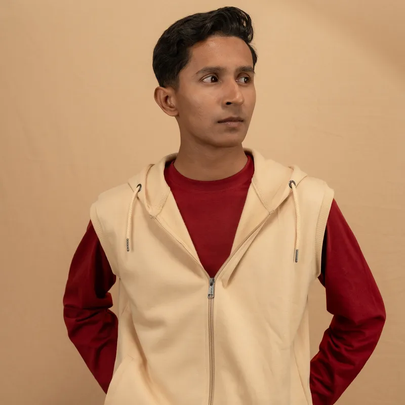 Elite Sandy Beige Sleeveless Zipper Hoodie