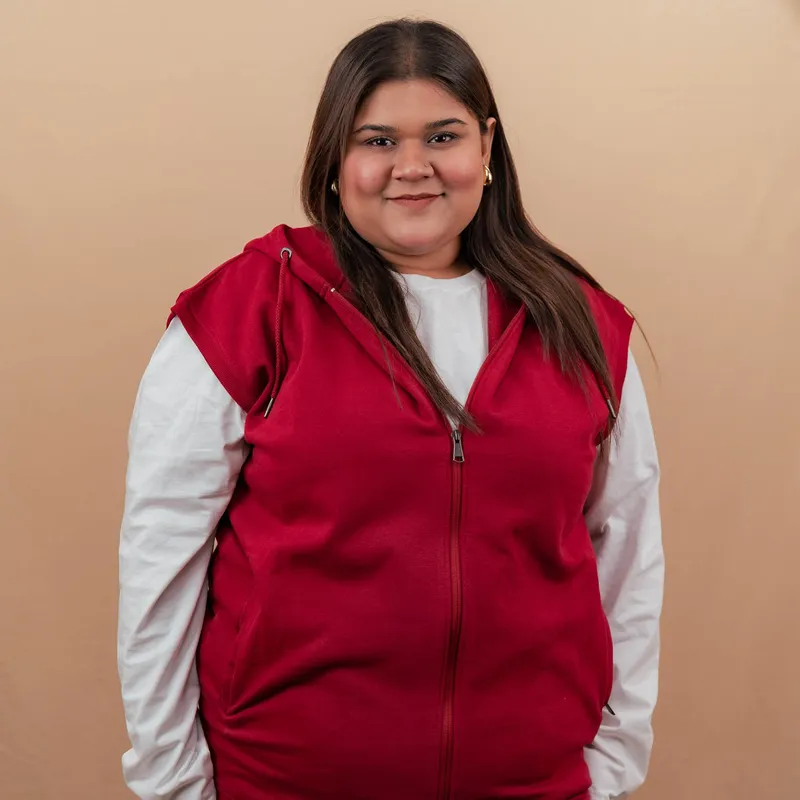 Elite Wine Red Sleeveless Zipper Hoodie