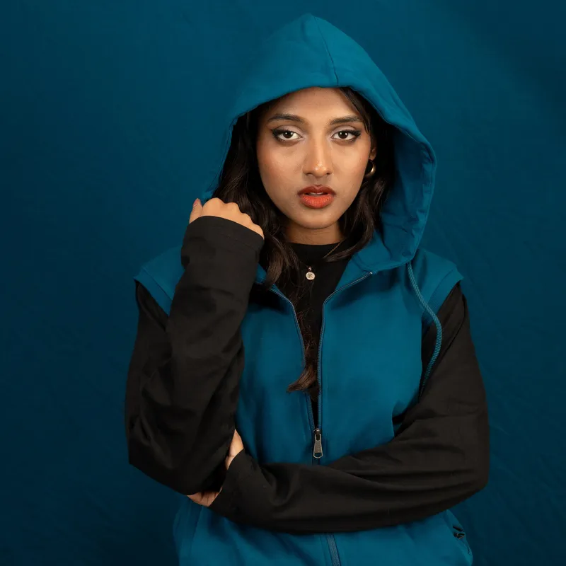 Elite Aquamarine Sleeveless Zipper Hoodie