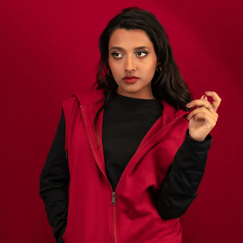 Elite Wine Red Sleeveless Zipper Hoodie